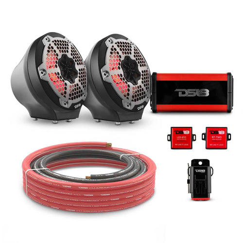 DS18 EN-JS6PKGBK/MBK 6.5" Loaded Flat Mount Speaker Pods with Amplifier, Installation Kit and RGB LED Lights, Package for Can-Am Spyder & Ryker — Black / Black w/ Metal Grill — image 1