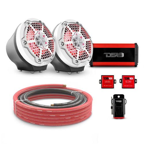 DS18 EN-JS6PKGBK/MWH 6.5" Loaded Flat Mount Speaker Pods with Amplifier, Installation Kit and RGB LED Lights, Package for Can-Am Spyder & Ryker — Black / White w/ Metal Grill — image 1