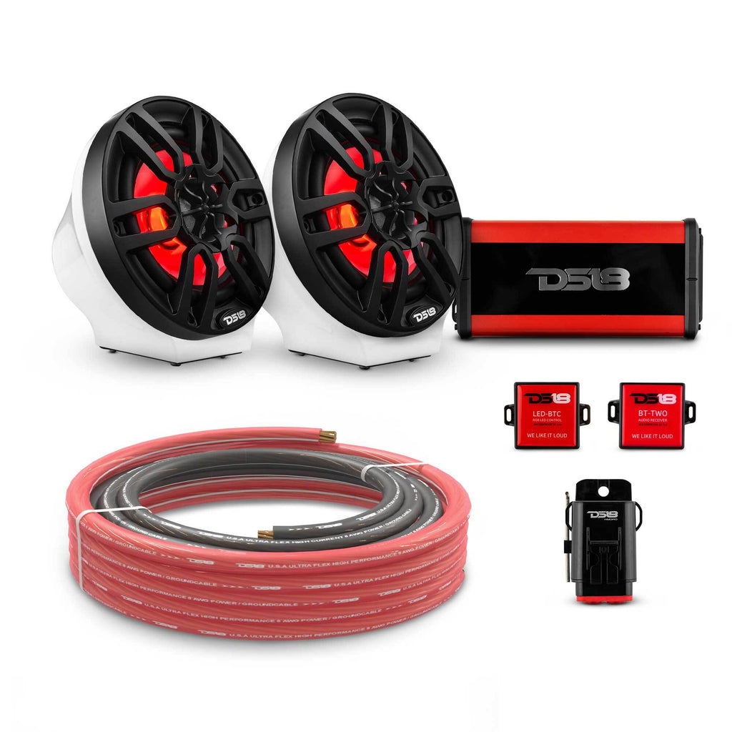 DS18 EN-JS6PKGWH/BK 6.5" Loaded Flat Mount Speaker Pods with Amplifier, Installation Kit and RGB LED Lights, Package for Can-Am Spyder & Ryker — White / Black w/ Plastic Grill — image 1