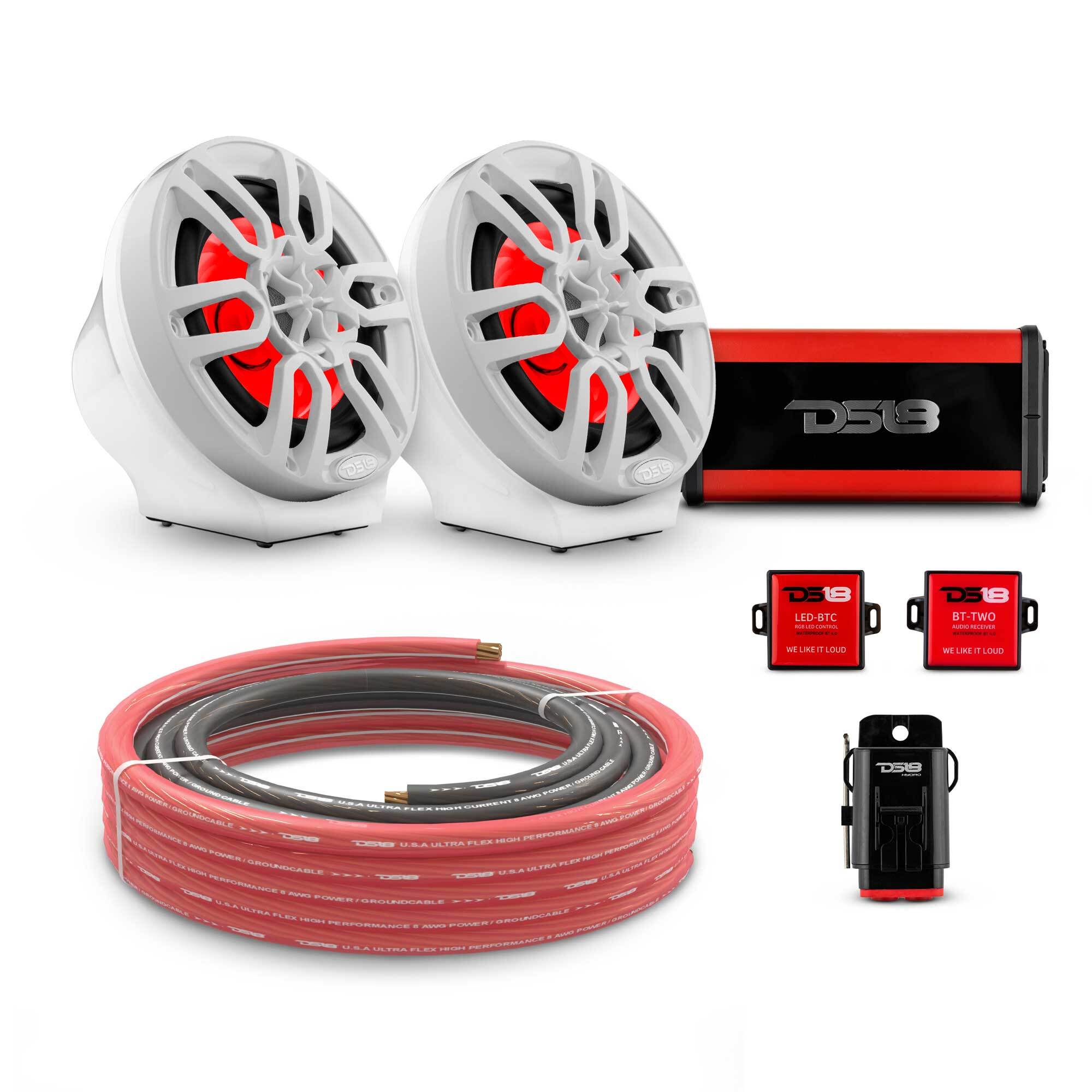 DS18 EN-JS6PKGWH/WH 6.5" Loaded Flat Mount Speaker Pods with Amplifier, Installation Kit and RGB LED Lights, Package for Can-Am Spyder & Ryker — White / White w/ Plastic Grill — image 1