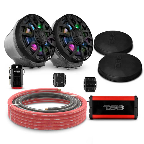 DS18 EN-JS6PKGCF/IQBK 6.5" Loaded Flat Mount Speaker Pods with Amplifier, Installation Kit and Digital LED Lights, Package for Can-Am Spyder & Ryker — Carbon Fiber / Black w/ Plastic Grill — image 1