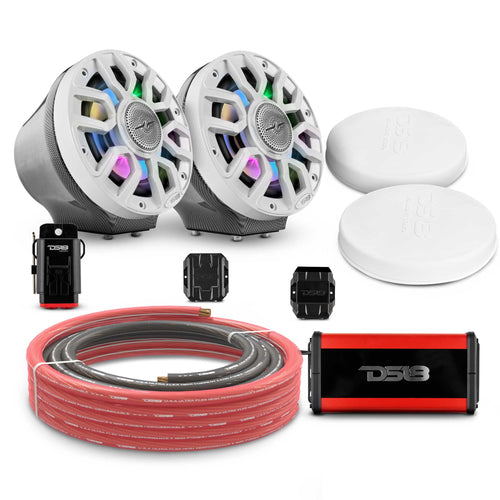 DS18 EN-JS6PKGCF/IQWH 6.5" Loaded Flat Mount Speaker Pods with Amplifier, Installation Kit and Digital LED Lights, Package for Can-Am Spyder & Ryker — Carbon Fiber / White w/ Plastic Grill — image 1