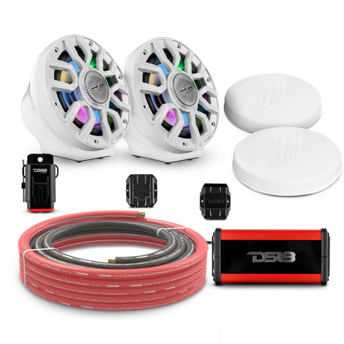 DS18 EN-JS6PKGWH/IQWH 6.5" Loaded Flat Mount Speaker Pods with Amplifier, Installation Kit and Digital LED Lights, Package for Can-Am Spyder & Ryker — White / White w/ Plastic Grill — image 1