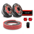 DS18 EN-JS8PKGBK/MBK 8" Loaded Flat Mount Speaker Pods with Amplifier, Installation Kit and RGB LED Lights, Package for Can-Am Spyder & Ryker — Black / Black w/Metal Grill — image 1