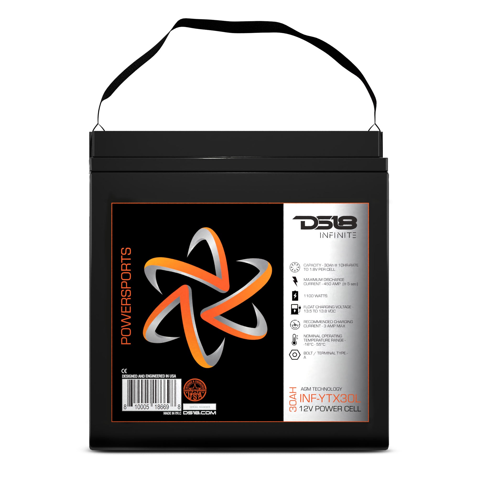 DS18 INF-YTX30L-BS INFINITE 1100 Watts 30 AH AGM Power Cell For Power Sports — image 3
