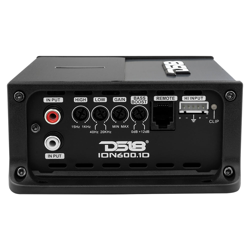 DS18 ION600.1D Compact 1-Channel Class D Amplifier — 600W RMS — left-side view