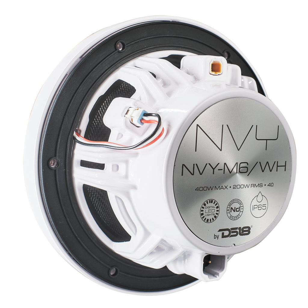 DS18 NVY-M6/WH 6.5” Marine Coaxial Speaker With Kevlar Cone, Bullet Tweeter, Neodymium Magnet, and Digital LED Lights | 200W RMS 4-Ohm — image 7