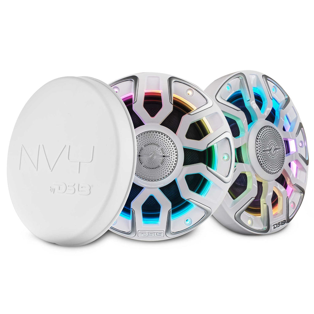 DS18 NVY-M6/WH 6.5” Marine Coaxial Speaker With Kevlar Cone, Bullet Tweeter, Neodymium Magnet, and Digital LED Lights | 200W RMS 4-Ohm — image 1