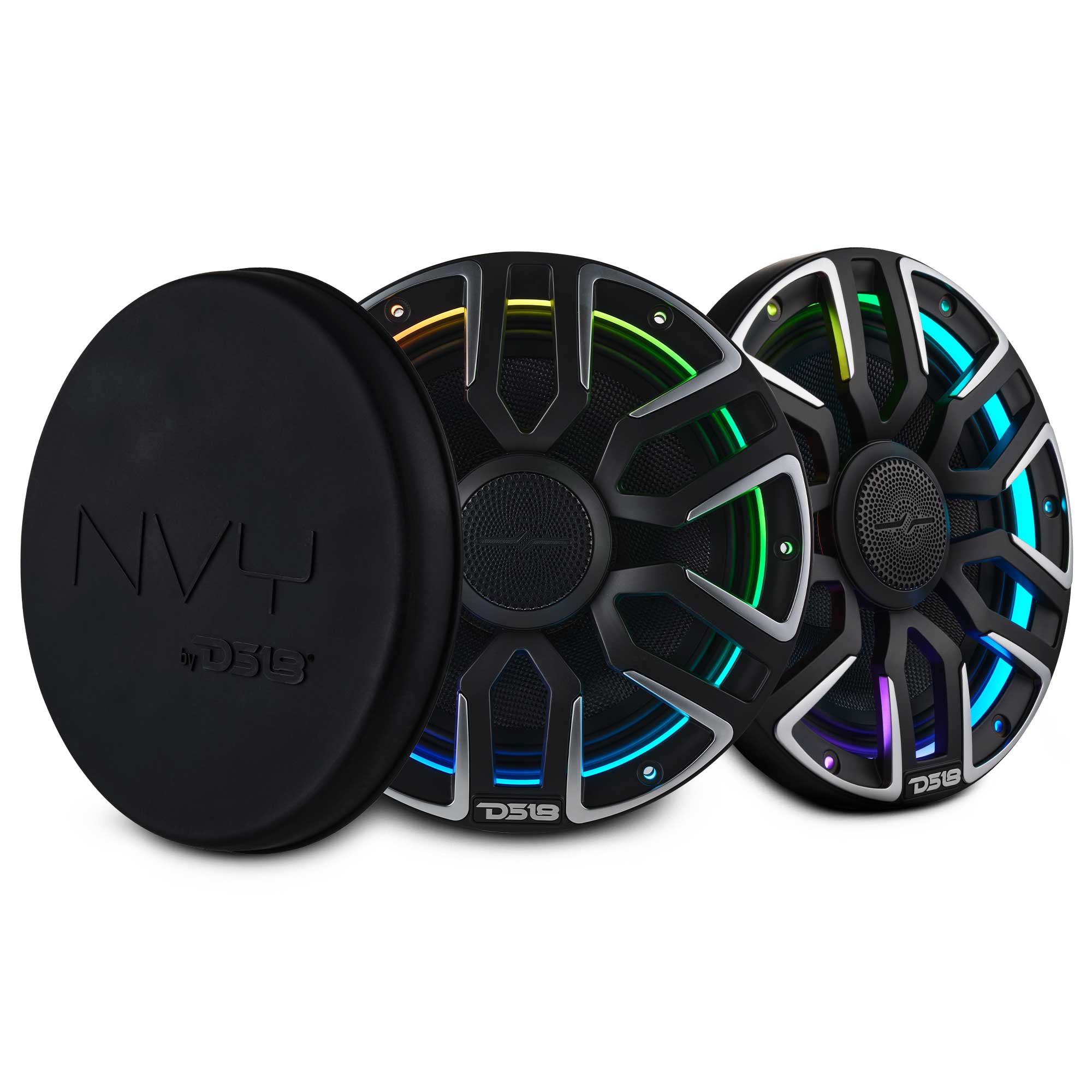DS18 NVY-M8/BK 8” Marine Coaxial Speaker With Kevlar Cone, Bullet Tweeter, Neodymium Magnet, and Digital LED Lights | 200W RMS 4-Ohm — image 1