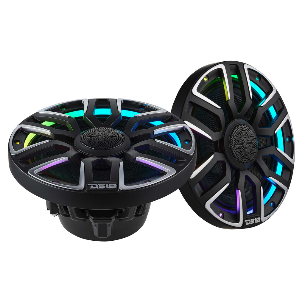 DS18 NVY-M8/BK 8” Marine Coaxial Speaker With Kevlar Cone, Bullet Tweeter, Neodymium Magnet, and Digital LED Lights | 200W RMS 4-Ohm — image 2