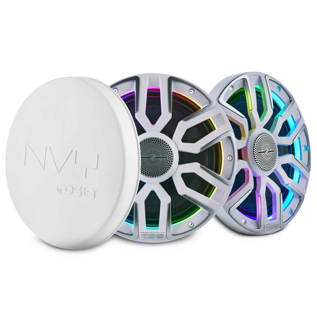 DS18 NVY-M8/WH 8” Marine Coaxial Speaker With Kevlar Cone, Bullet Tweeter, Neodymium Magnet, and Digital LED Lights | 200W RMS 4-Ohm — image 1