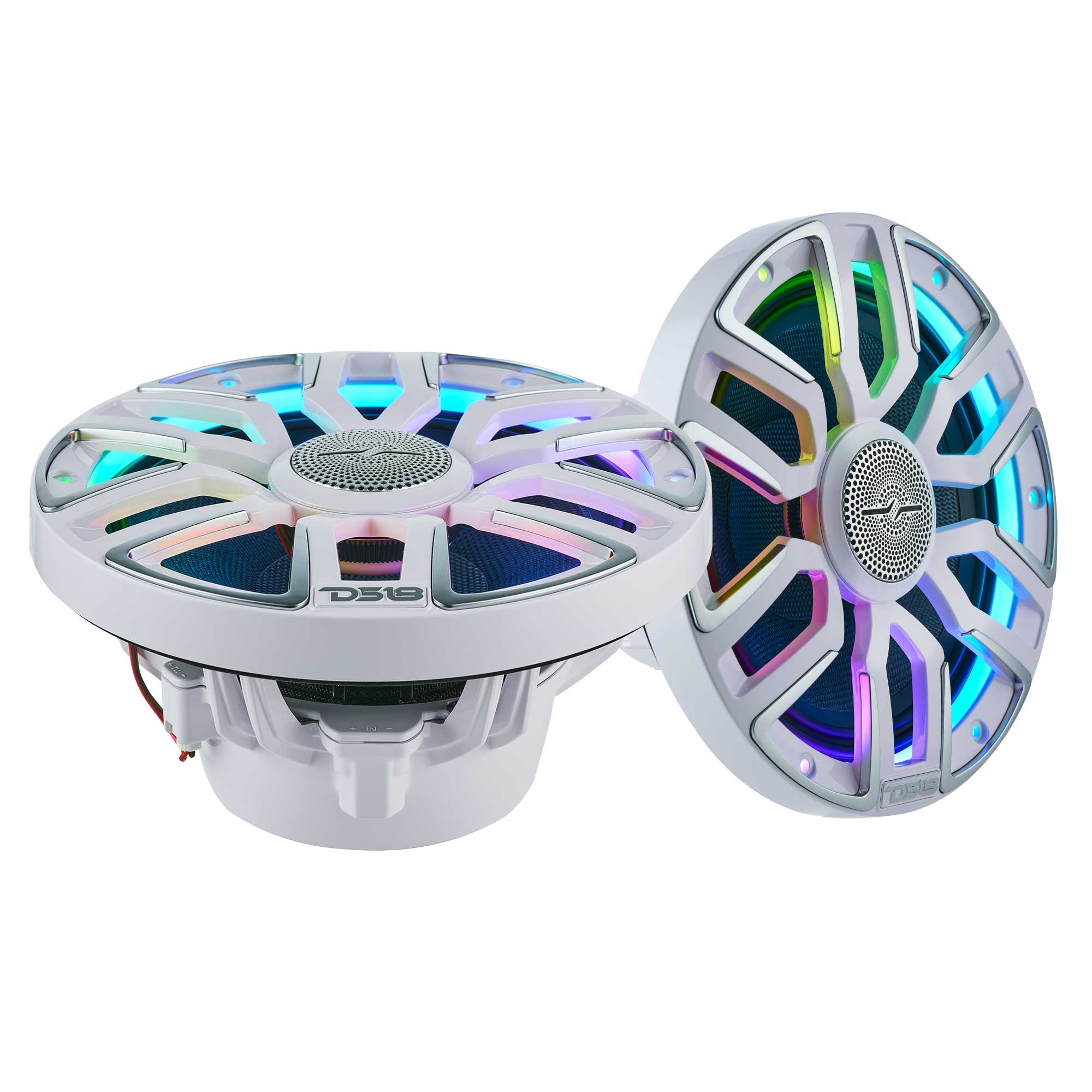 DS18 NVY-M8/WH 8” Marine Coaxial Speaker With Kevlar Cone, Bullet Tweeter, Neodymium Magnet, and Digital LED Lights | 200W RMS 4-Ohm — image 2