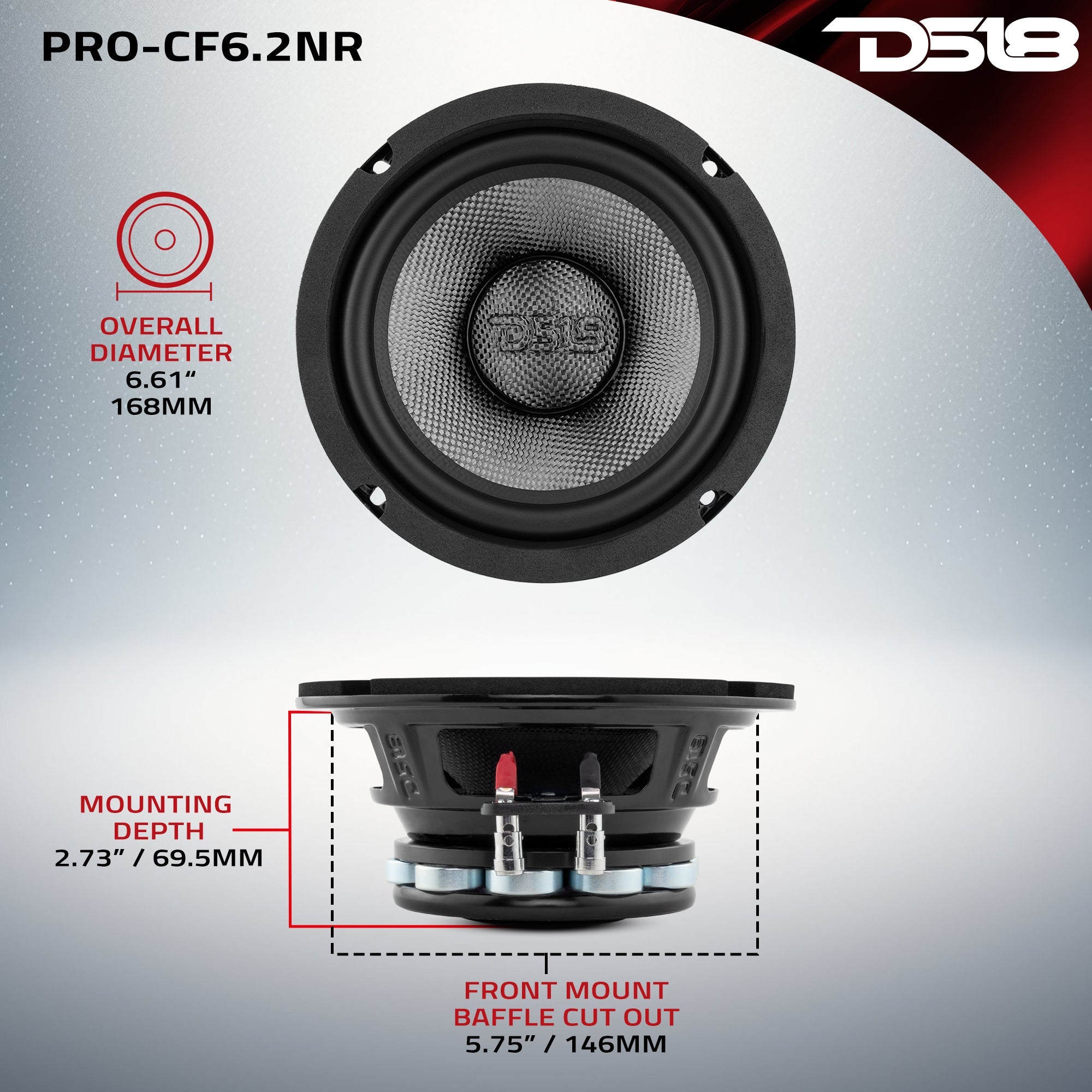 DS18 PRO-CF6.2NR PRO 6.5" Neodymium Carbon Fiber Water resistant Cone Mid-Bass Loudspeaker 250 Watts Rms 2-Ohm — image 7