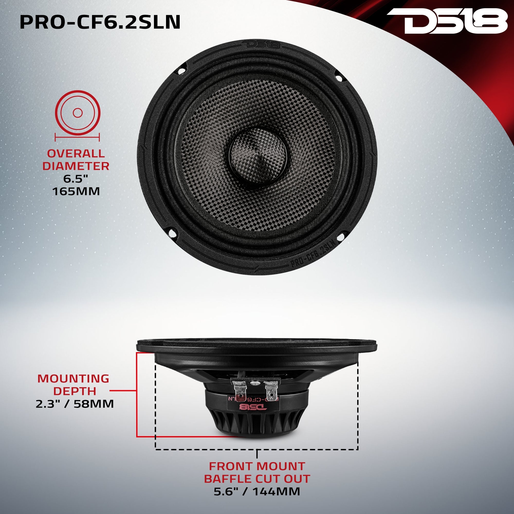 DS18 PRO-CF6.2SLN 6.5” Slim Motorcycle & Motorsports Loudspeaker With Neodymium Magnet and Water Resistant Carbon Fiber Cone | 2-Ohm 150W RMS — image 7