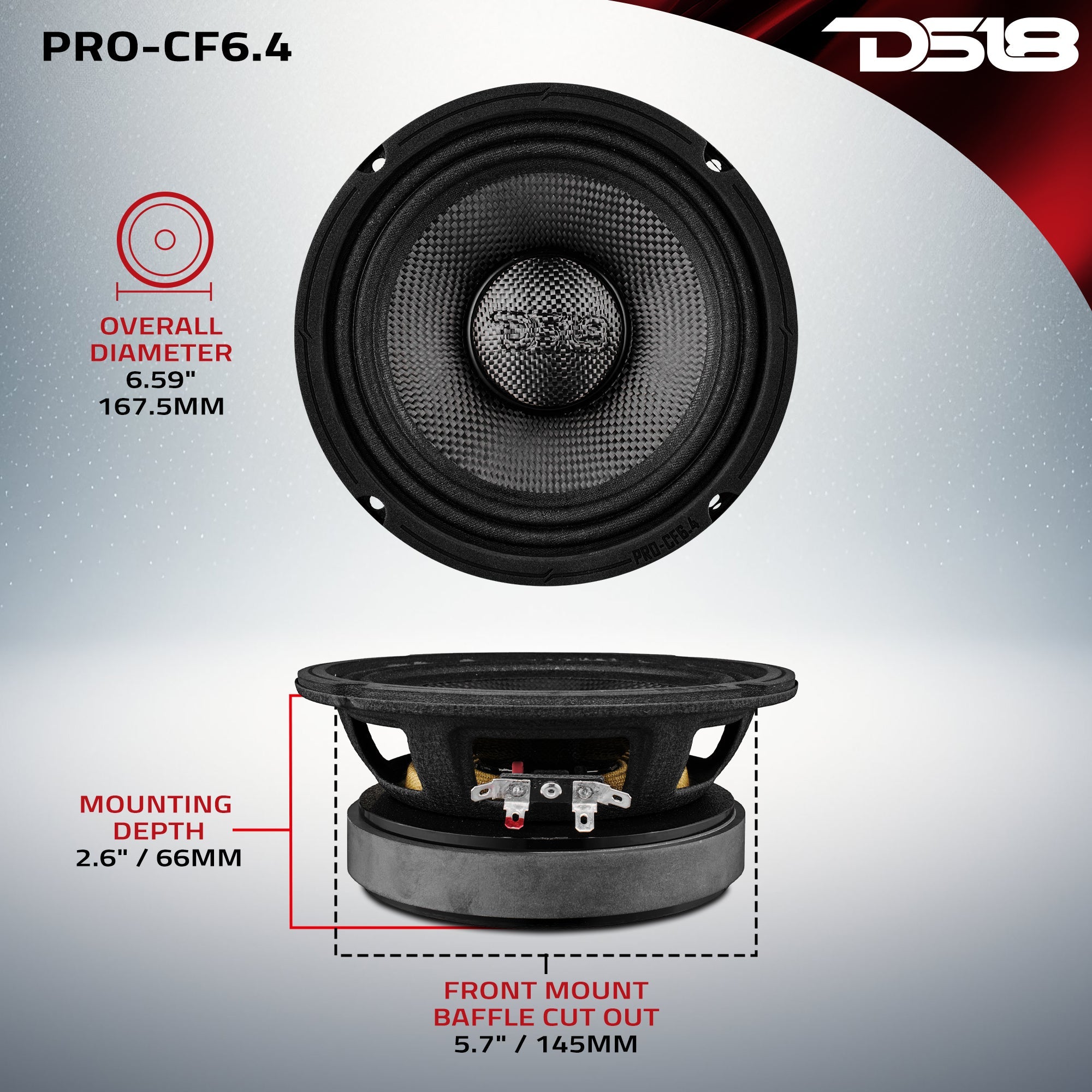 DS18 PRO-CF6.4 6.5” Motorcycle & Motorsports Loudspeaker With Water Resistant Carbon Fiber Cone | 4-Ohm 300W RMS — image 7