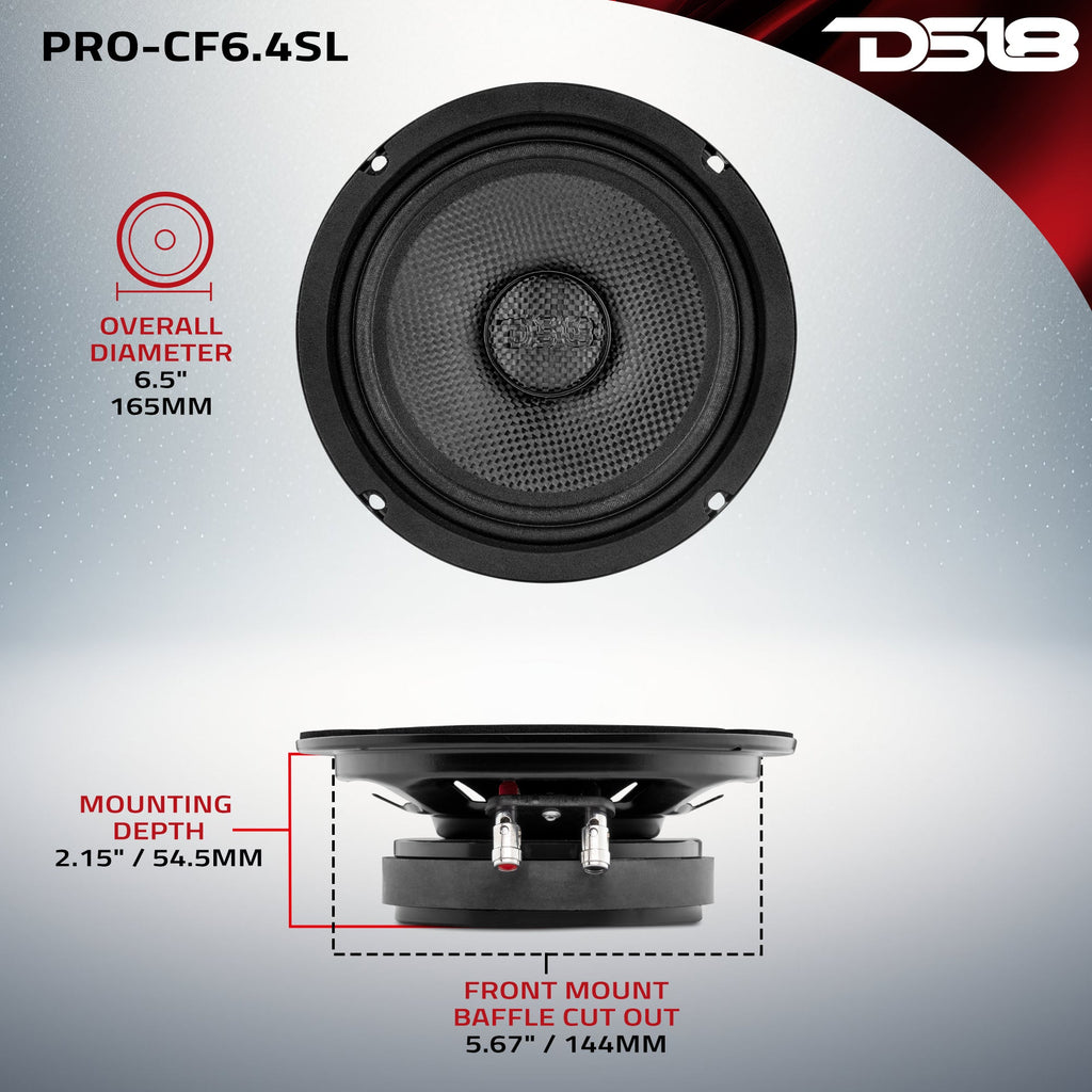 DS18 PRO-CF6.4SL PRO 6.5” Shallow Mid-Bass Loudspeaker with Carbon Fiber Water-Resistant Cone | 250W RMS 4-Ohm — image 7