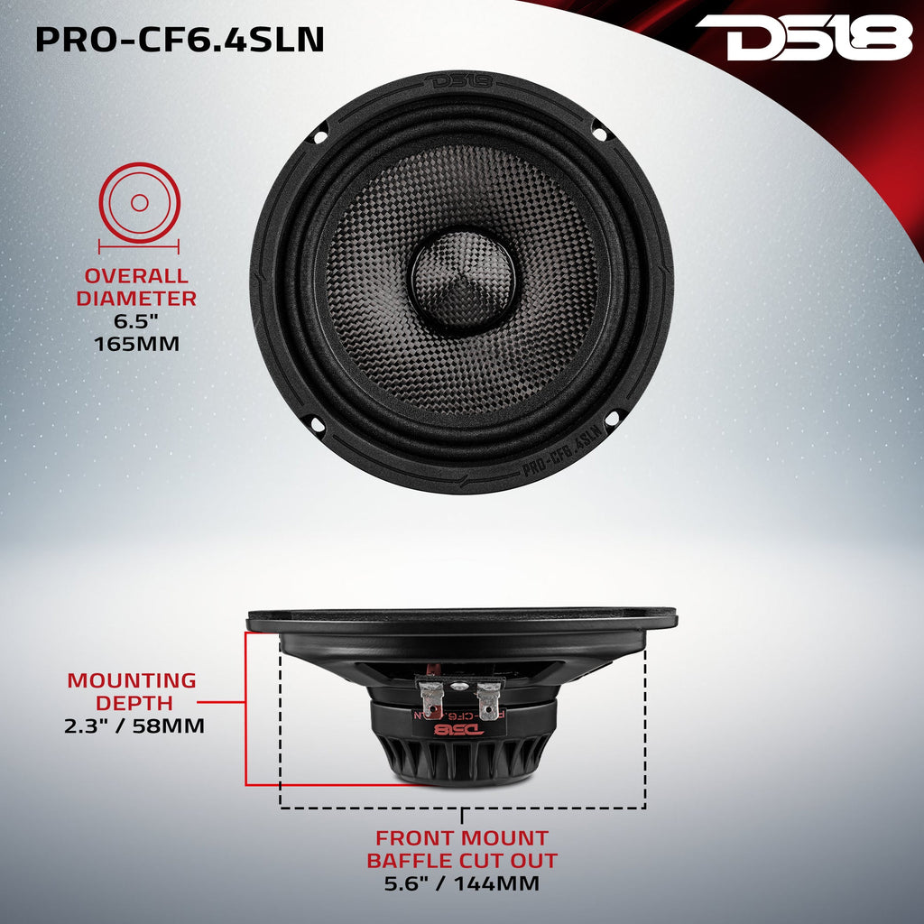 DS18 PRO-CF6.4SLN 6.5” Slim Motorcycle & Motorsports Loudspeaker With Neodymium Magnet and Water Resistant Carbon Fiber Cone | 4-Ohm 150W RMS — image 7