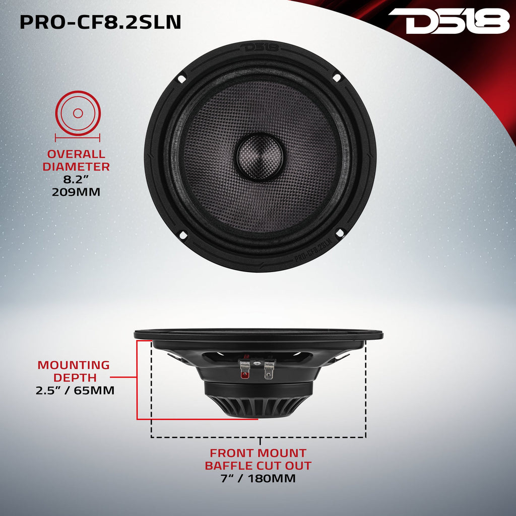 DS18 PRO-CF8.2SLN 8” Slim Motorcycle & Motorsports Loudspeaker With Neodymium Magnet and Water Resistant Carbon Fiber Cone | 200W RMS 2-Ohm — image 8