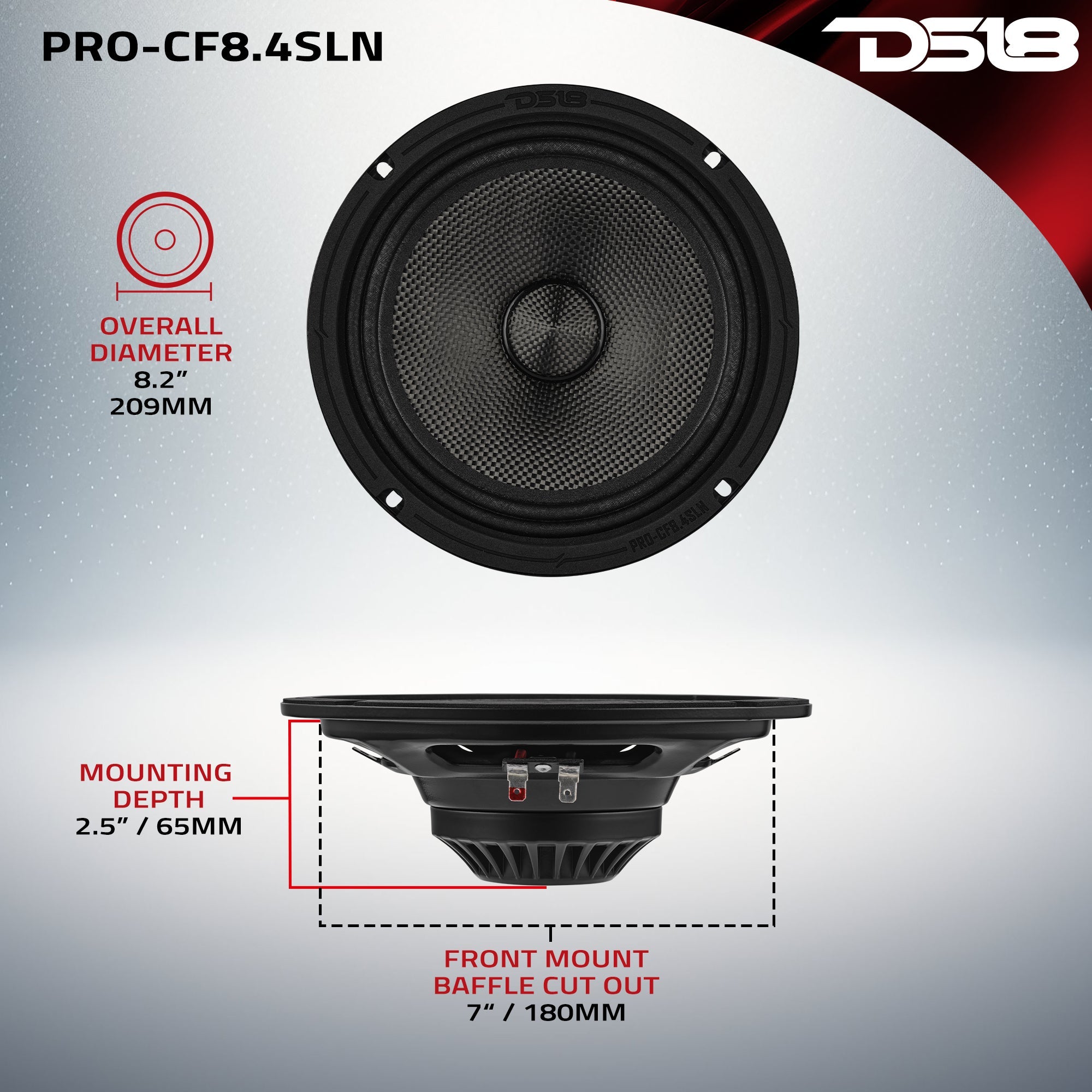 DS18 PRO-CF8.4SLN 8” Slim Motorcycle & Motorsports Loudspeaker With Neodymium Magnet and Water Resistant Carbon Fiber Cone | 200W RMS 4-Ohm — image 7
