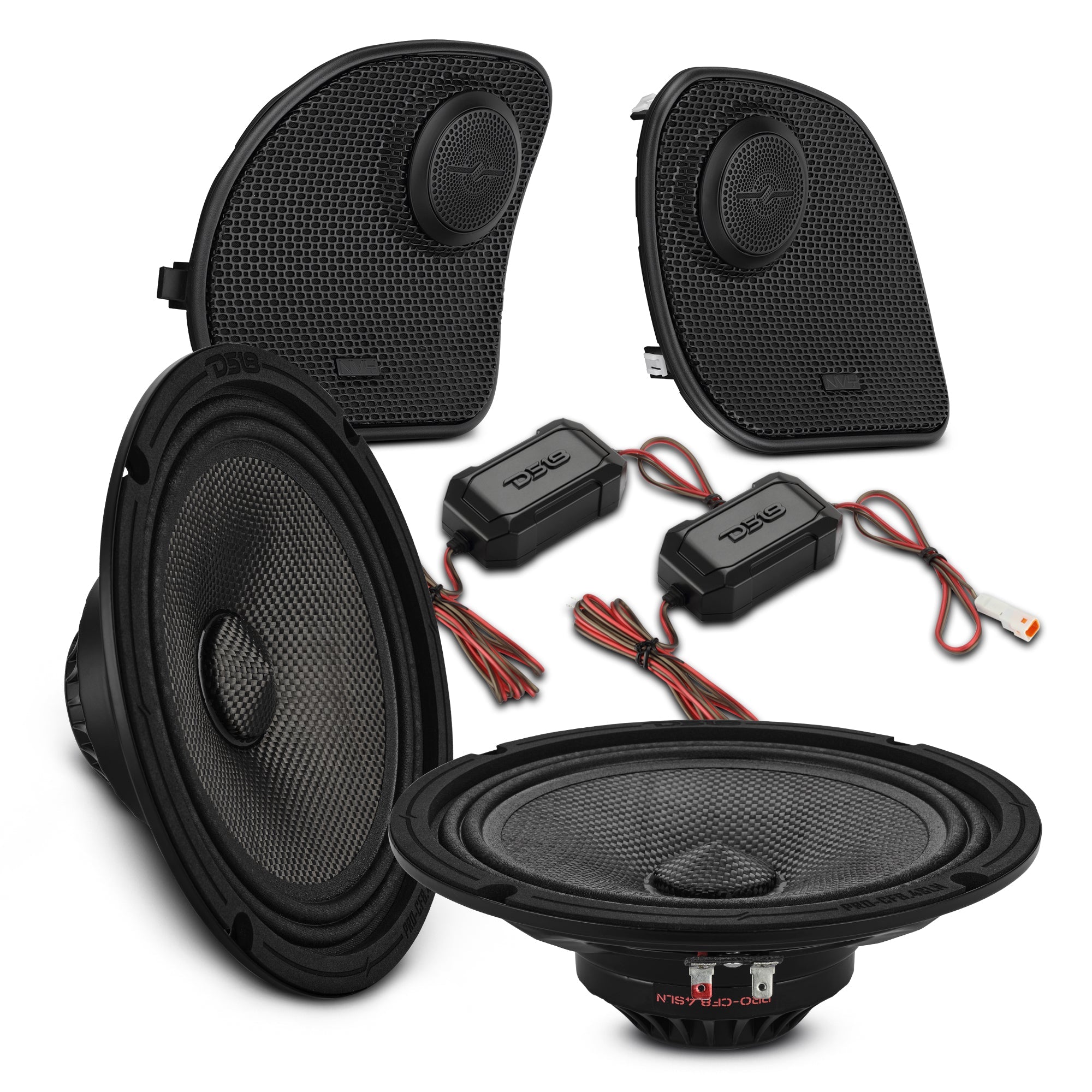 DS18 PRO-CF6.4SLN.2pk + NVY-HDGRGTW.1423LD Harley-Davidson Road Glide 2014–2023 Front Stage Audio Upgrade Kit | 6.5" Slim Midrange Speakers + Bullet Tweeter NVY Grilles — image 1