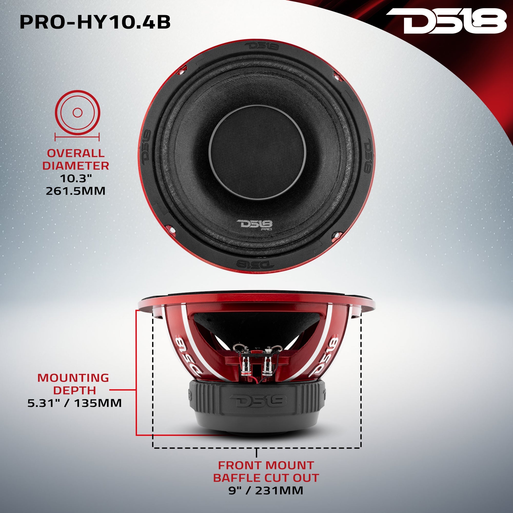 DS18 PRO-HY10.4B PRO 10" Water Resistant Hybrid Mid-Range Loudspeaker with Built-in Driver 350 Watts Rms 4-Ohm — image 7