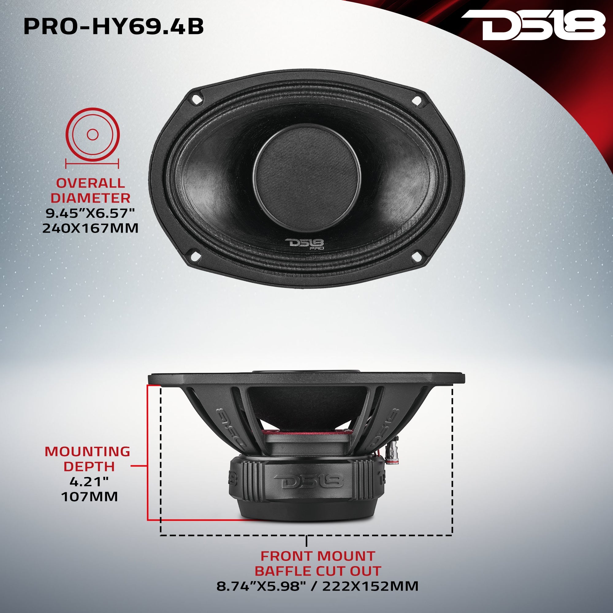 DS18 PRO-HY69.4B PRO 6x9" Water Resistant Hybrid Mid-Range Loudspeaker with Built-in Driver 250 Watts Rms 4-Ohm — image 6