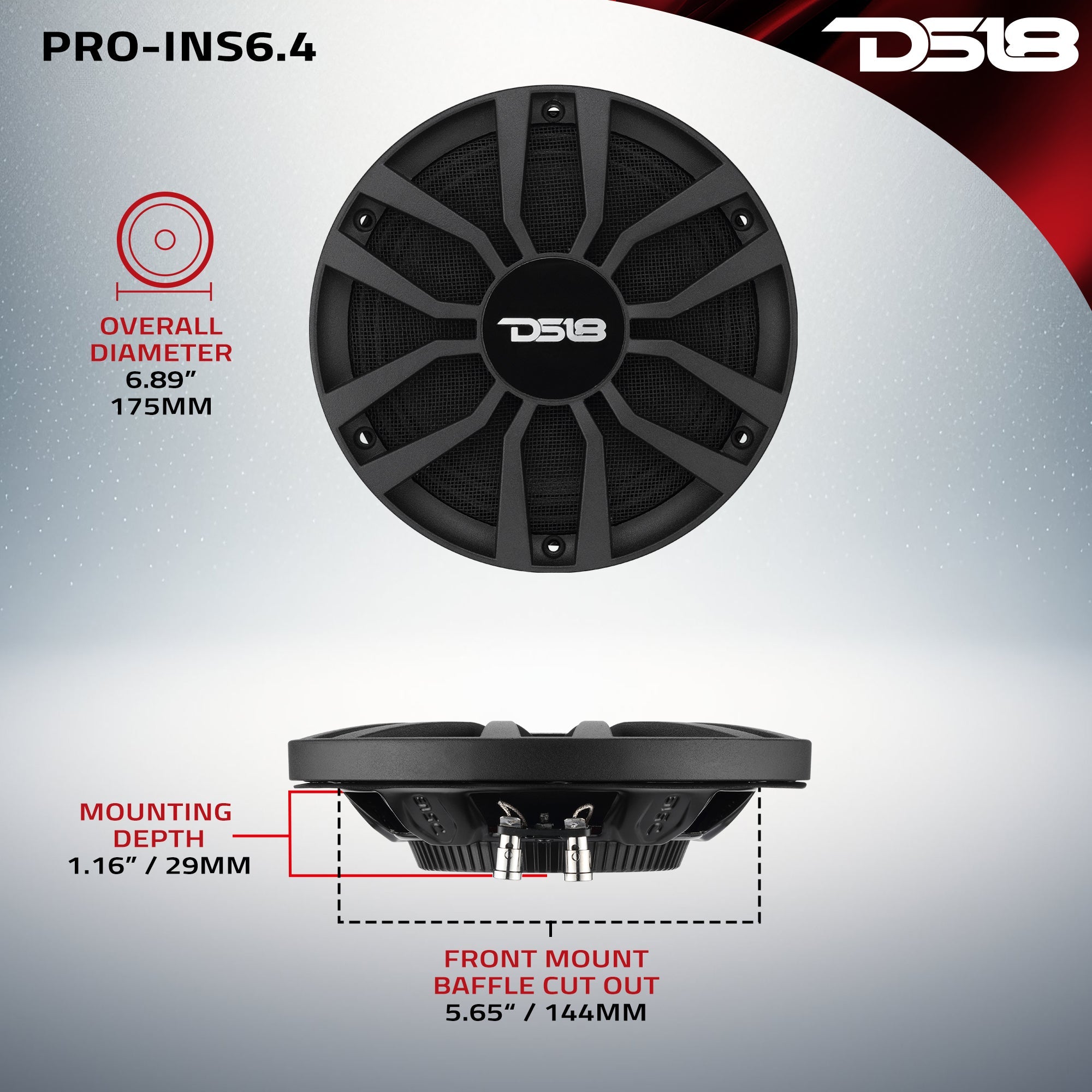 DS18 PRO-INS6.4 6.5” Ultra Slim Mid-Range Loudspeaker with Neodymium Magnet | 120W RMS 4-Ohm — image 7