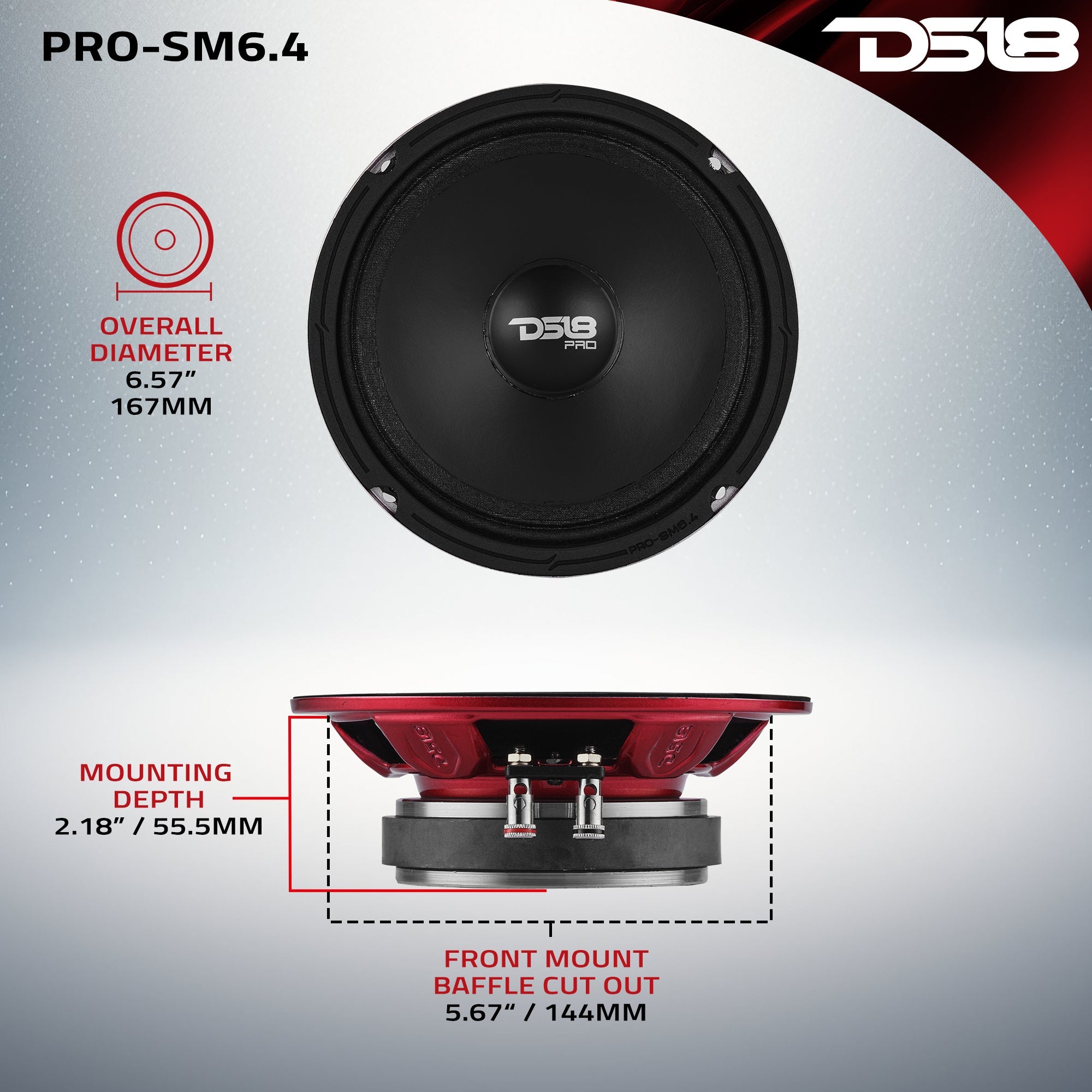 DS18 PRO-SM6.4 PRO 6.5" Slim Mid-Range Loudspeaker with Water-Resistant Cone | 200W RMS 4-Ohm — image 7