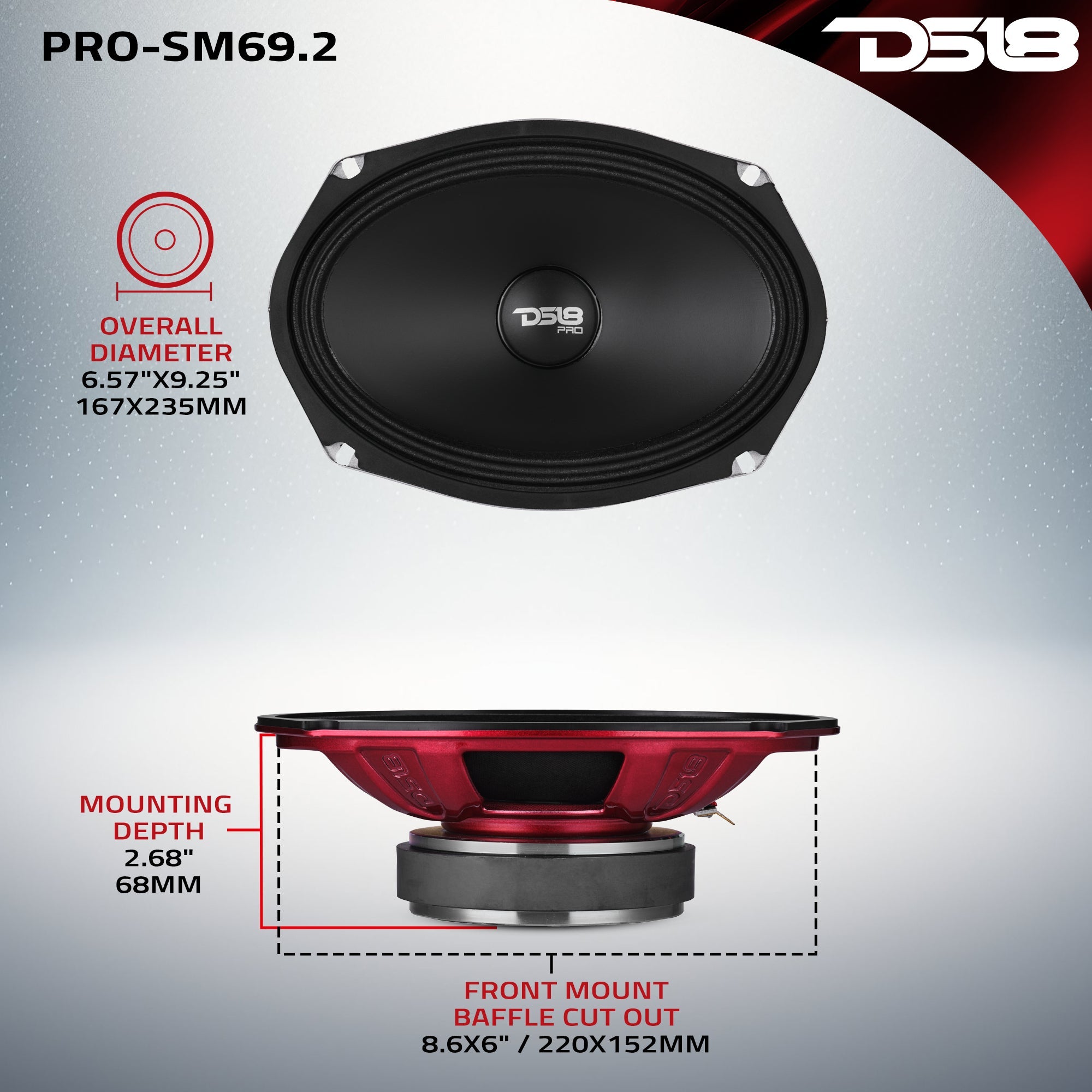 DS18 PRO-SM69.2 PRO 6x9" Slim Water-Resistant Mid-Range Loudspeaker | 250W RMS 2-Ohm — image 8