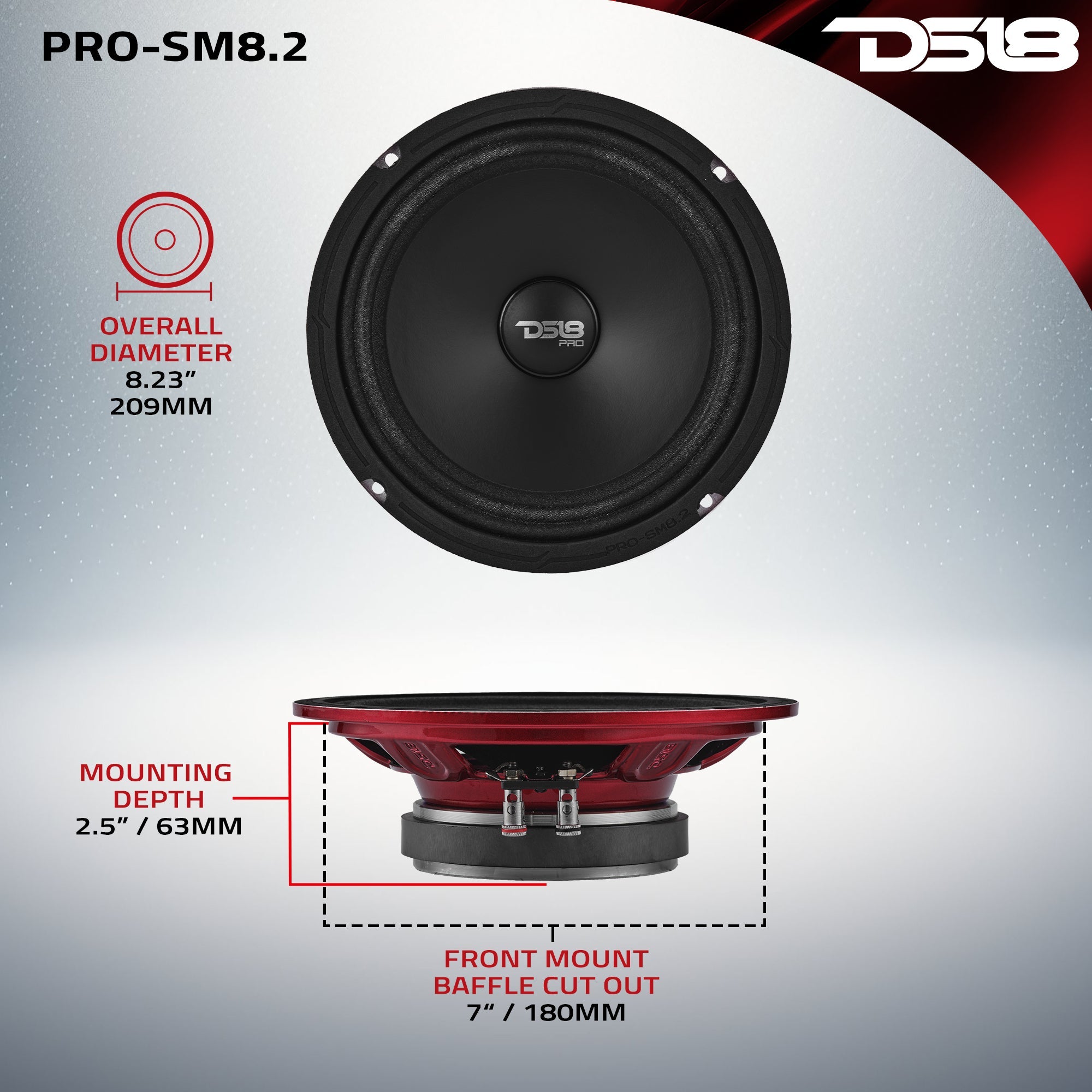 DS18 PRO-SM8.2 PRO 8" Slim Water-Resistant Mid-Range Loudspeaker | 250W RMS 2-Ohm — image 7