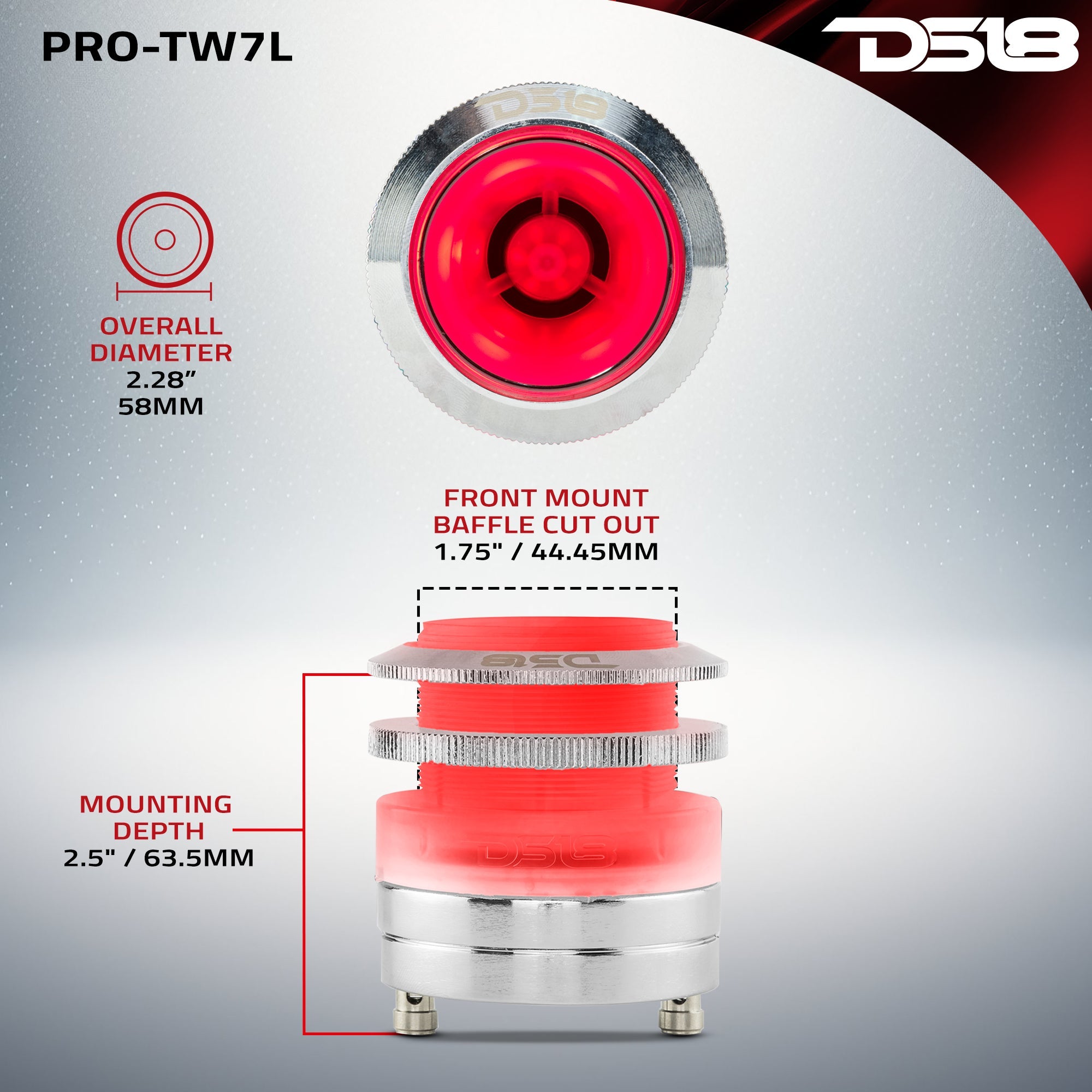 DS18 PRO-TW7L 2.3" Neodymium Super Bullet Tweeter 1" Titanium Voice Coil with RGB LED Lights — image 7
