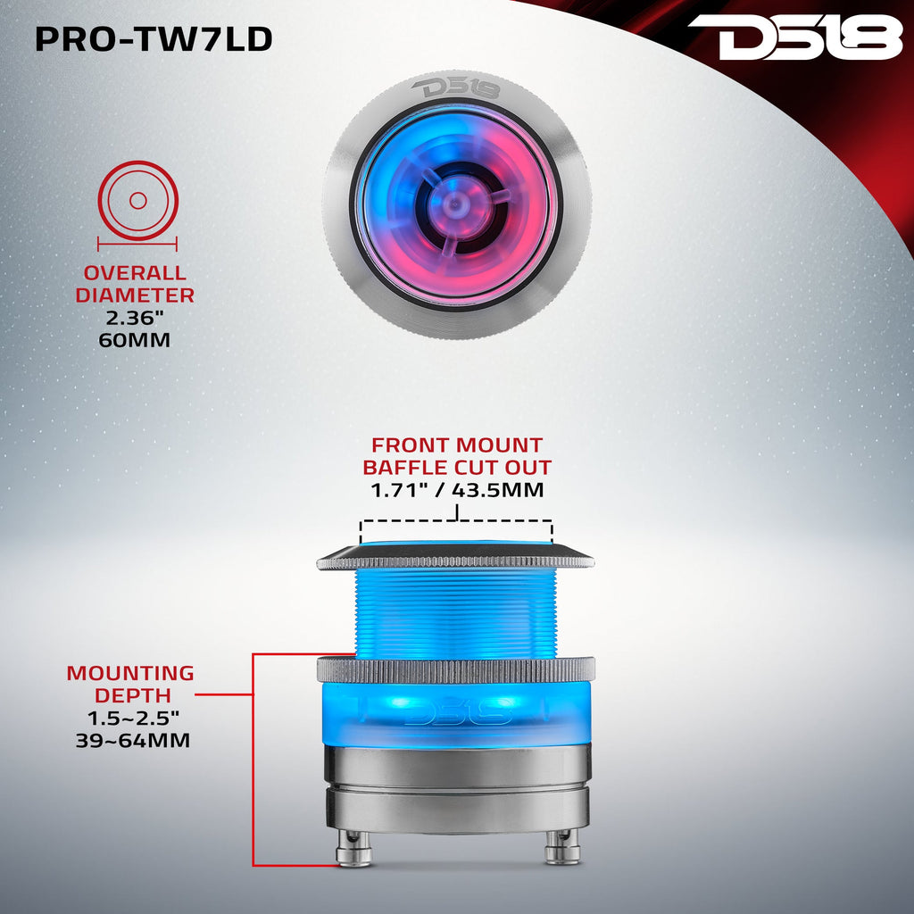 DS18 PRO-TW7LD 2.3" Neodymium Super Bullet Tweeter with 1" Aluminum Voice Coil & Digital LED Lights — image 8