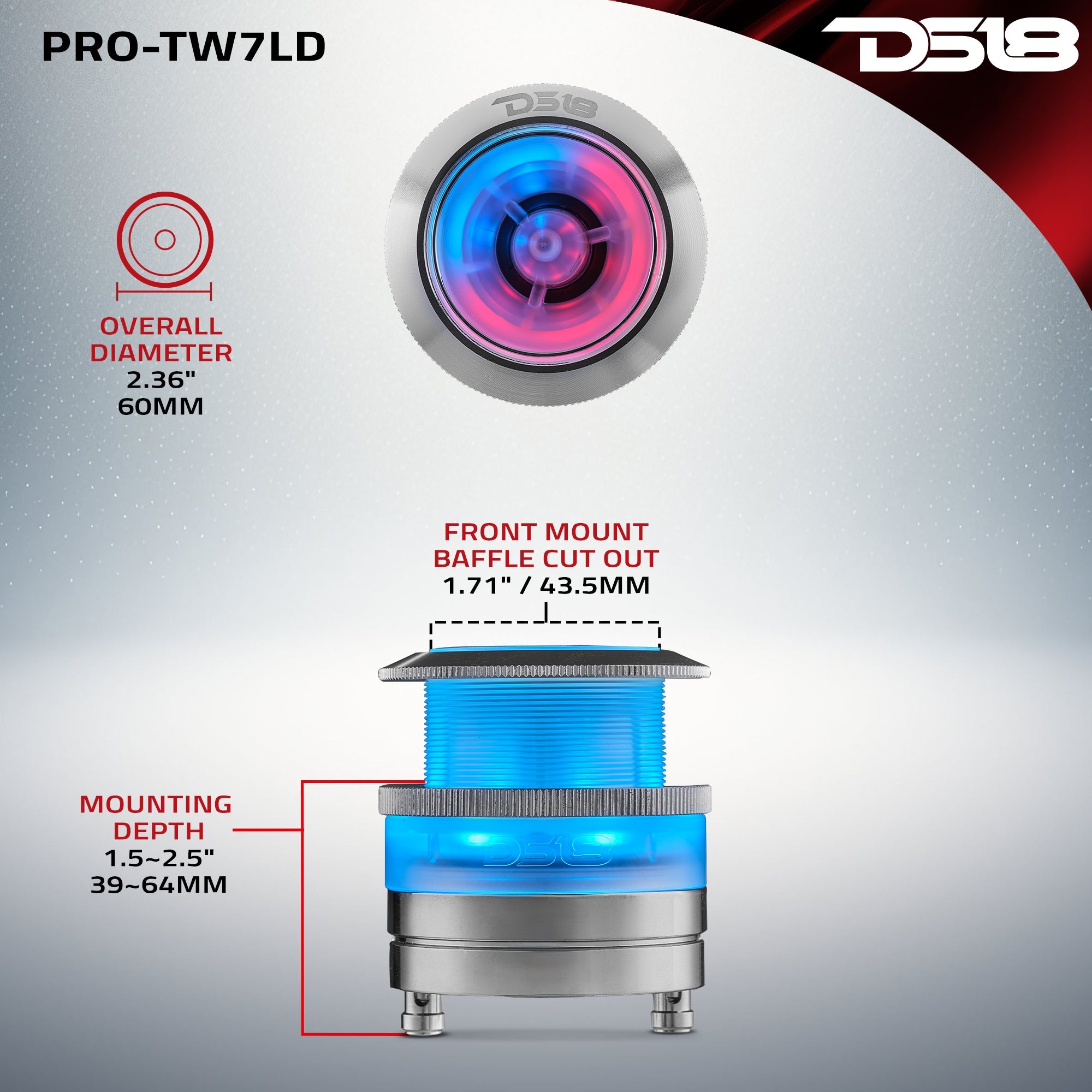 DS18 PRO-TW7LD 2.3" Neodymium Super Bullet Tweeter with 1" Aluminum Voice Coil & Digital LED Lights — image 8