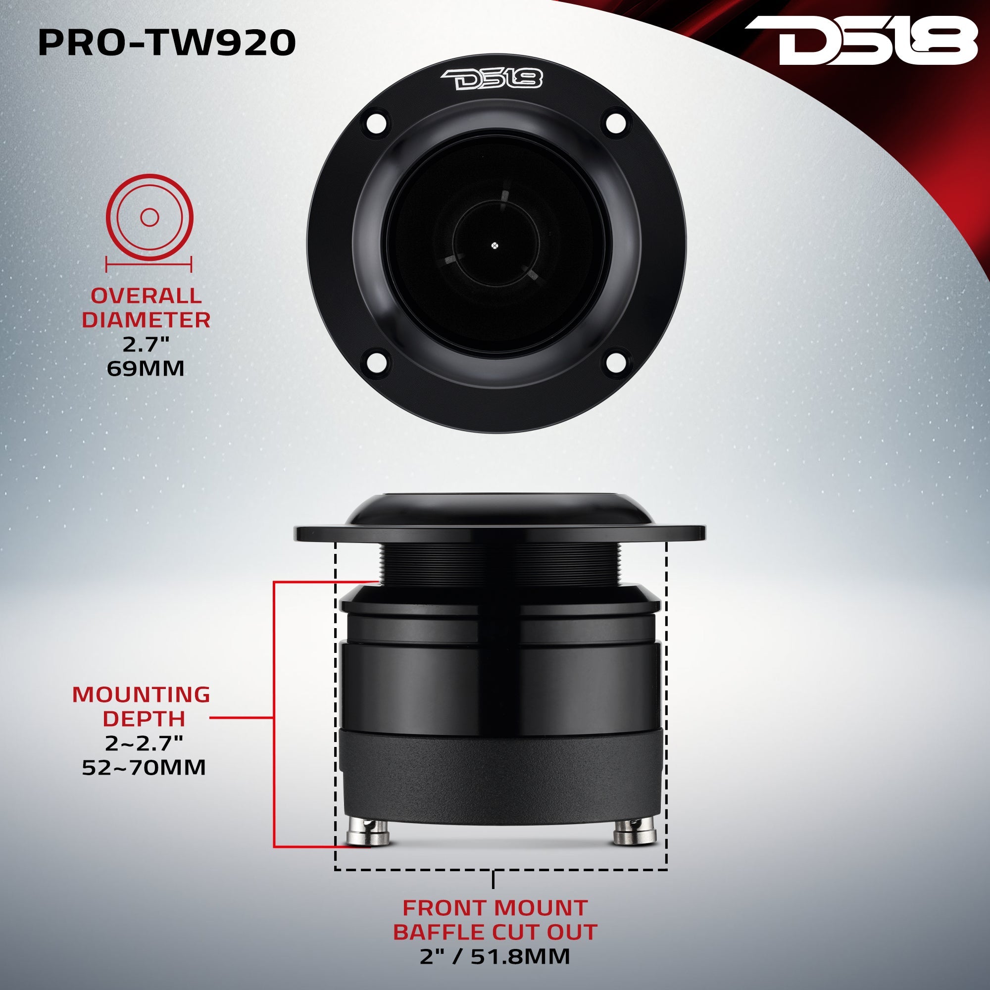 DS18 PRO-TW920 2.7" High Compression Neodymium Super Bullet Tweeter 160 Watts 1.4" Titanium 4-Ohm Vc — image 7