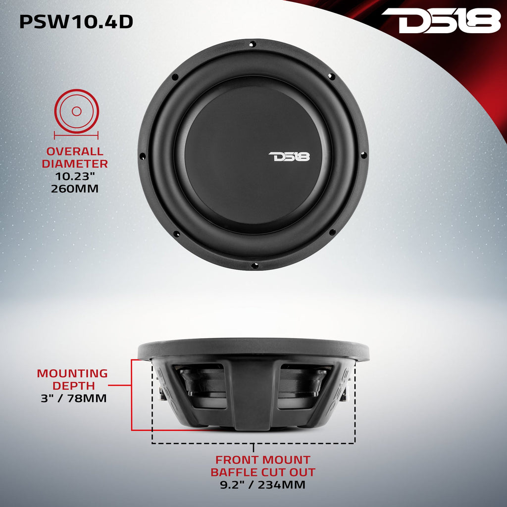 DS18 PSW10.4D PS Shallow-Mount Water Resistant 10" Subwoofer | 500W RMS DVC 4-Ohm — image 6