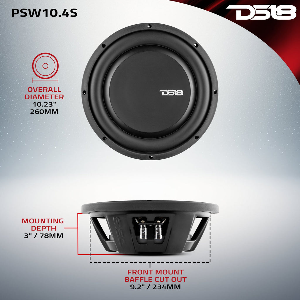 DS18 PSW10.4S PS Shallow-Mount Water Resistant 10" Subwoofer | 500W RMS Single Voice Coil 4-Ohm — image 6