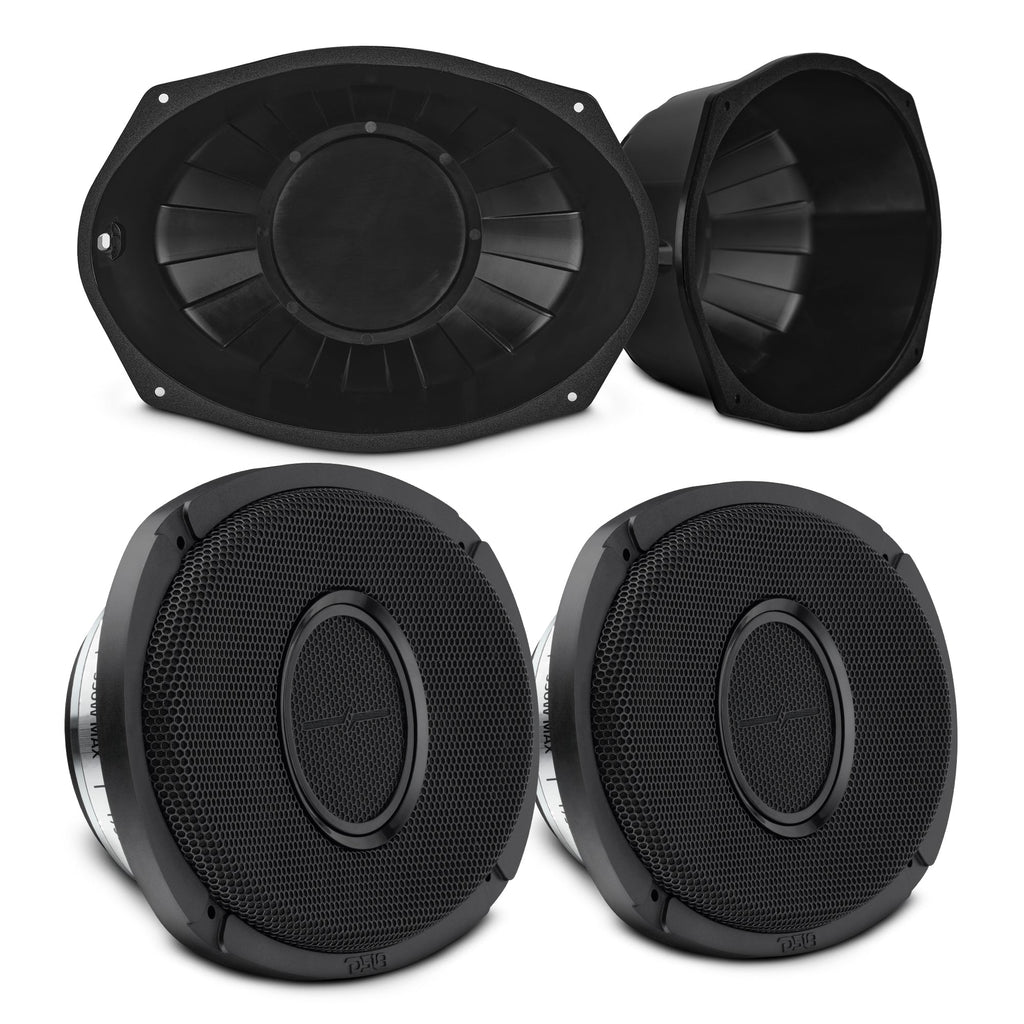 DS18 RY-HD69BAFFLE + PRO-HY69.4MSL.2pk 6x9” Hybrid Motorcycle Speaker Bundle – Slim 2-Way Loudspeakers + Sealed ABS Baffles (Pair) | IP65 Water-Resistant, High Output — image 1
