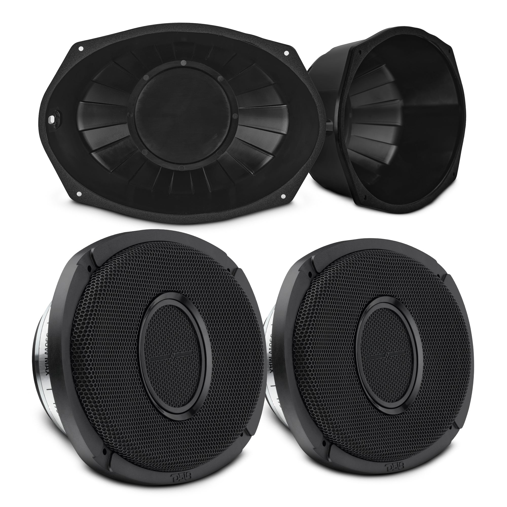 DS18 RY-HD69BAFFLE + PRO-HY69.4MSL.2pk 6x9” Hybrid Motorcycle Speaker Bundle – Slim 2-Way Loudspeakers + Sealed ABS Baffles (Pair) | IP65 Water-Resistant, High Output — image 1