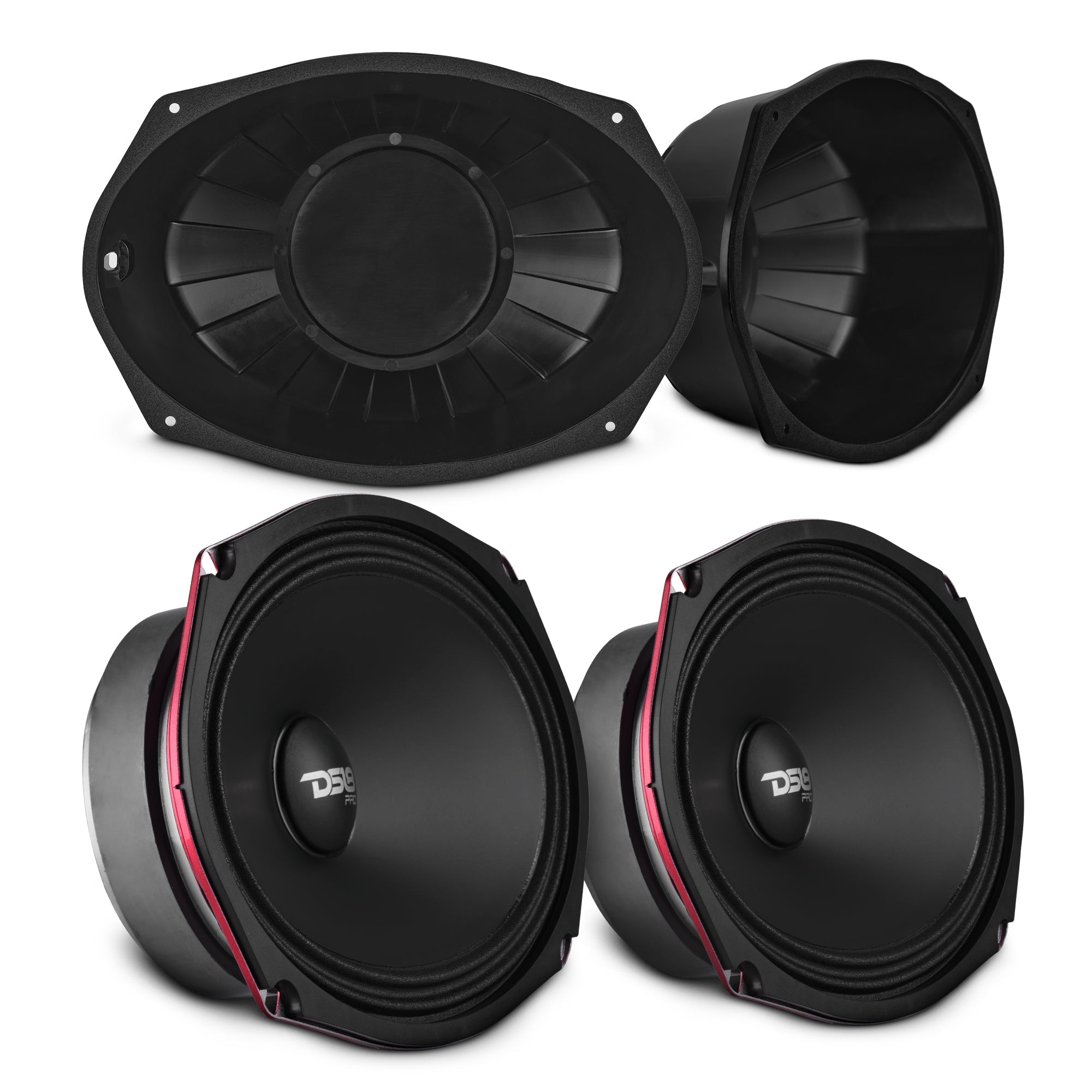 DS18 RY-HD69BAFFLE + PRO-SM69.2.2pk 6x9” Motorcycle Audio Bundle – Shallow Water-Resistant Midrange Loudspeakers + Sealed ABS Baffles (Pair) | High Output, Easy Install — image 1