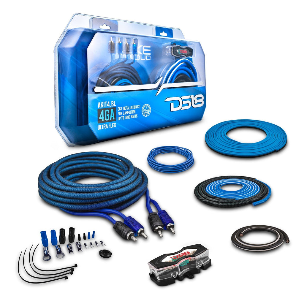 DS18 AKIT4.BL 4-GA Amplifier Installation Wiring Kit - Blue — image 1