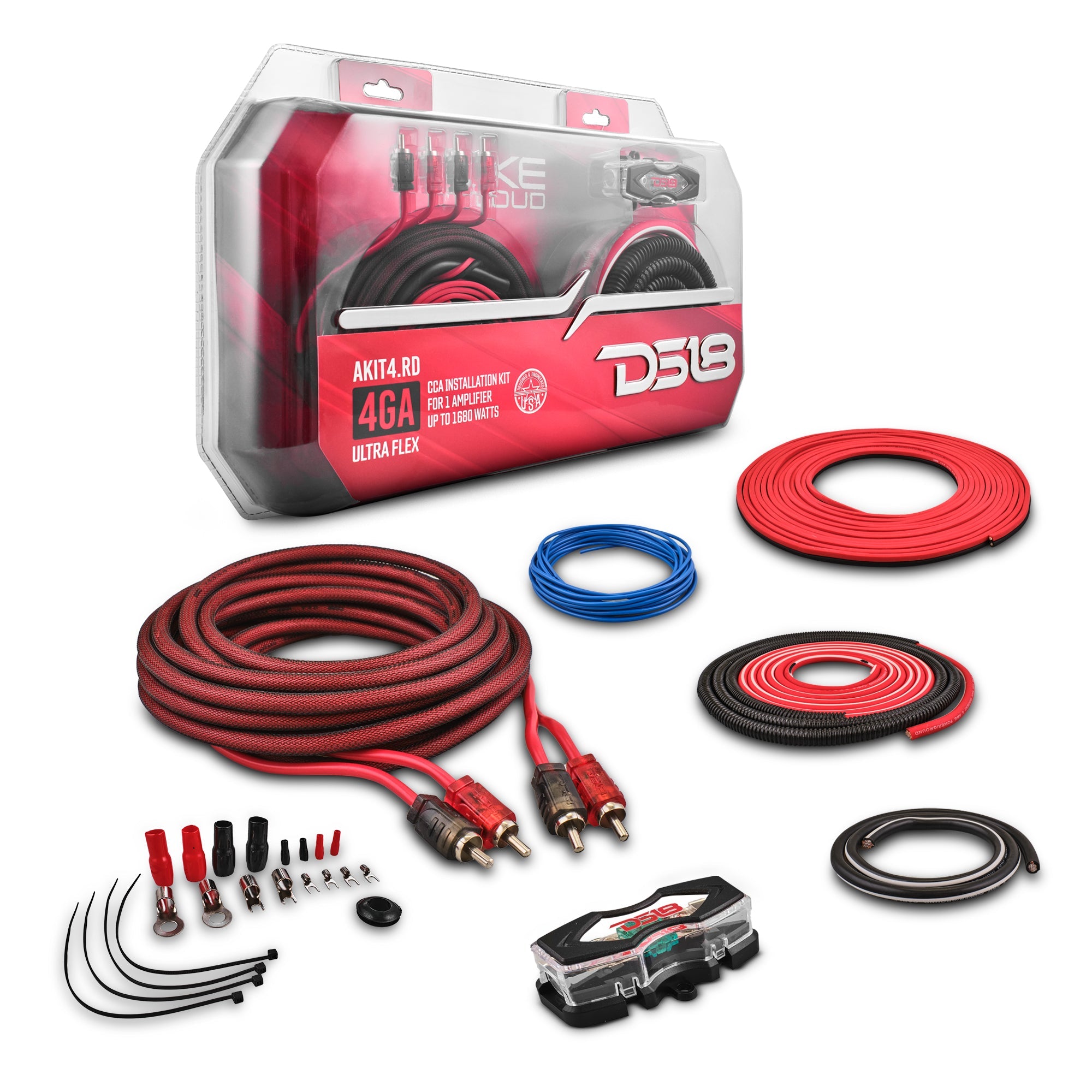 DS18 AKIT4.RD 4-GA Amplifier Installation Wiring Kit - Red — image 1