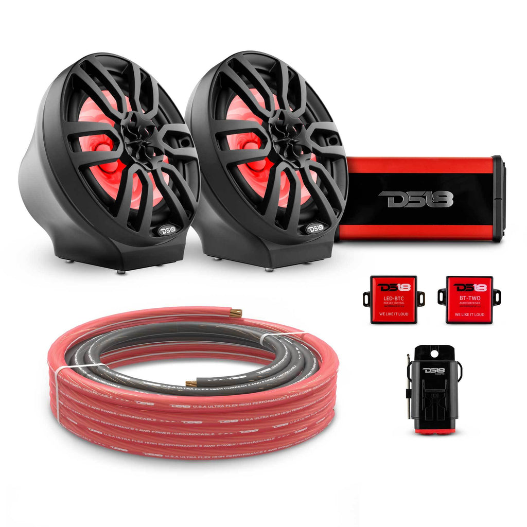 DS18 CF-JS8PKG/CF 8" Loaded Flat Mount Speaker Pods with Amplifier, Installation Kit and RGB LED Lights, Package for Can-Am Spyder & Ryker — Carbon Fiber / Carbon Fiber — image 2