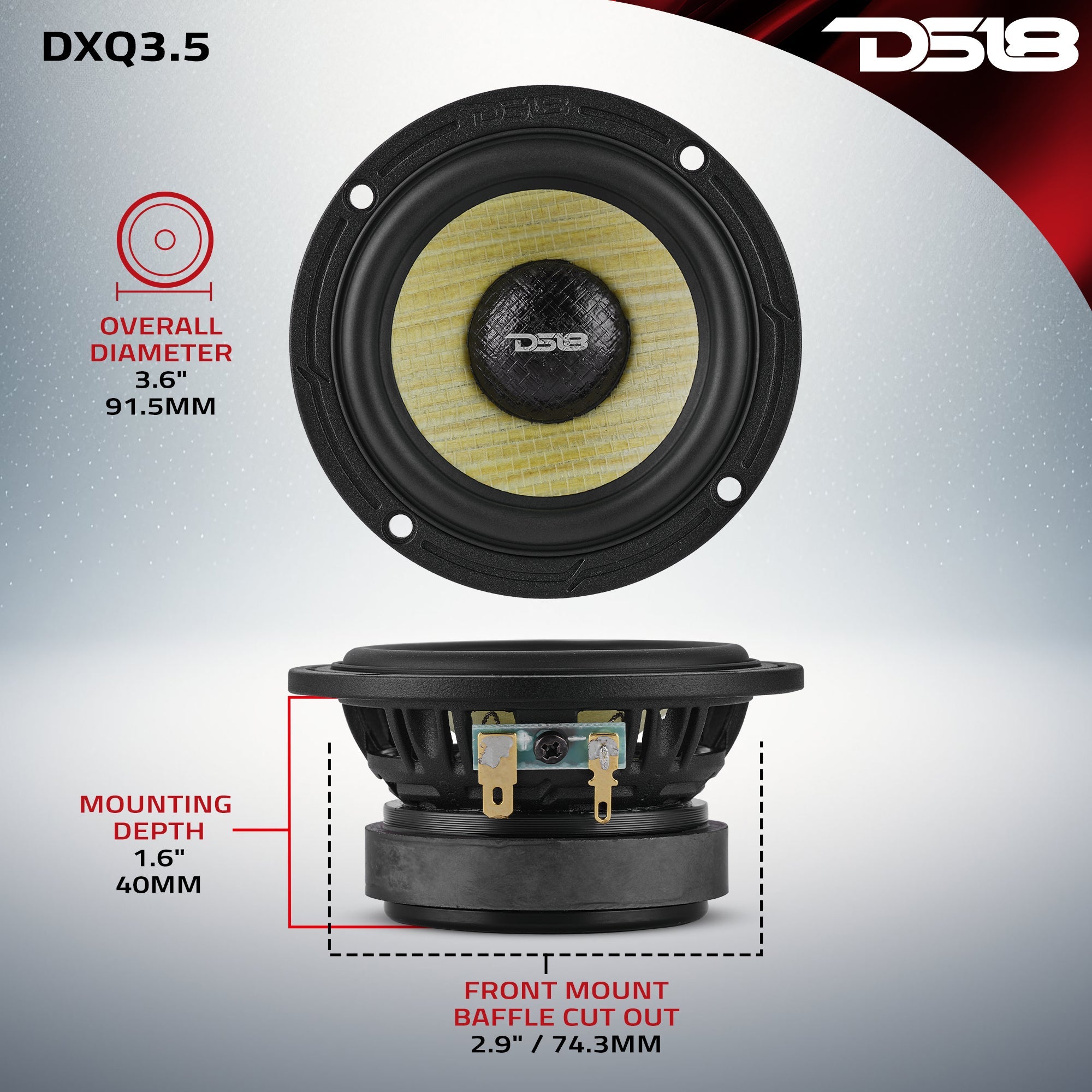 DS18 DXQ3.5 DXQ 3.5” Midrange Speaker with Yellow Straw + Composite Foam Cone | 60W RMS 4-Ohm — image 7