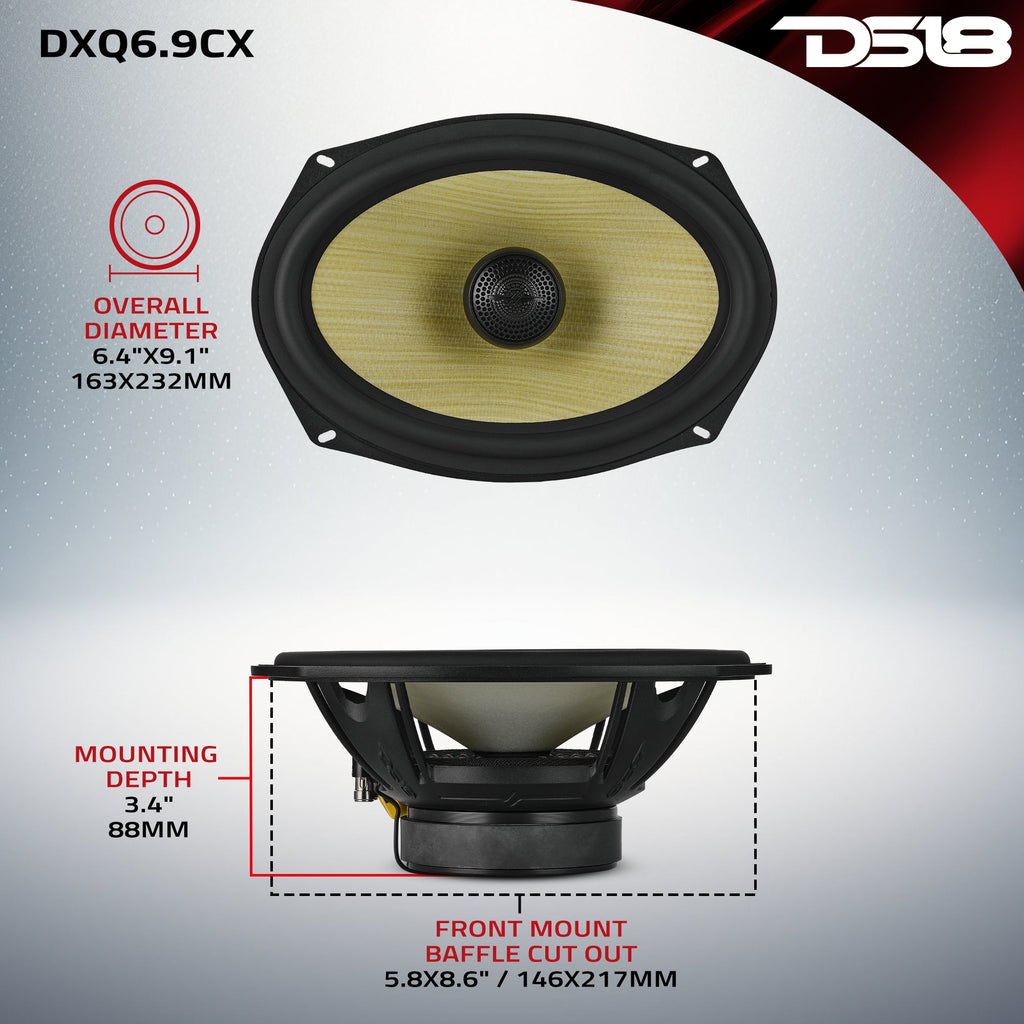 DS18 DXQ6.9CX DXQ 6x9" 2-Way Coaxial Speaker with Yellow Straw and Composite Foam Cone | 150W RMS 4-Ohm — image 8