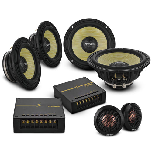 DS18 DXQ6C3N DXQ 6.5" 3-Way Component Speaker Set with Neodymium Magnet and Yellow Straw + Composite Foam Cone | | 180W RMS 4-Ohm — image 1