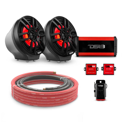 DS18 EN-JS6PKGBK/MBK 6.5" Loaded Flat Mount Speaker Pods with Amplifier, Installation Kit and RGB LED Lights, Package for Can-Am Spyder & Ryker — Black / Black w/ Metal Grill — image 2