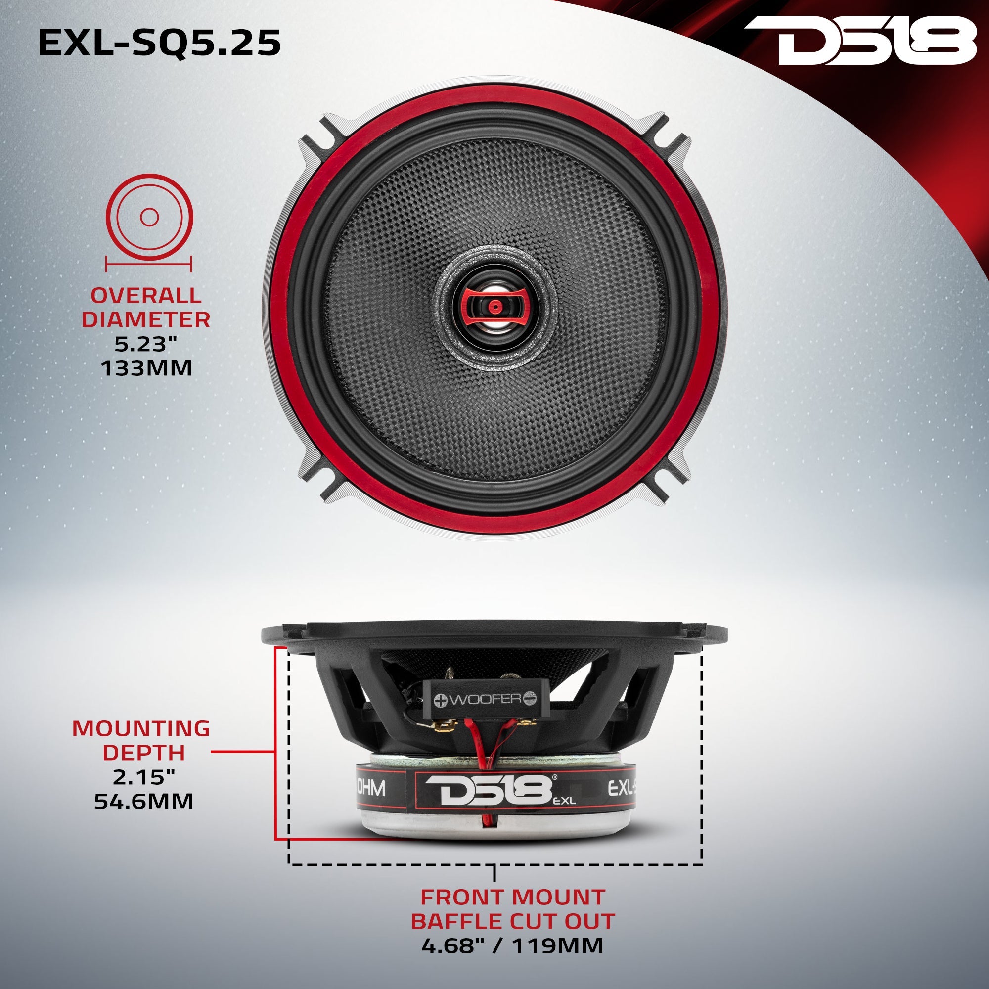 DS18 EXL-SQ5.25 EXL 5.25" 2-Way Coaxial Speaker with Fiber Glass Cone | 80W RMS 3-Ohm — image 8