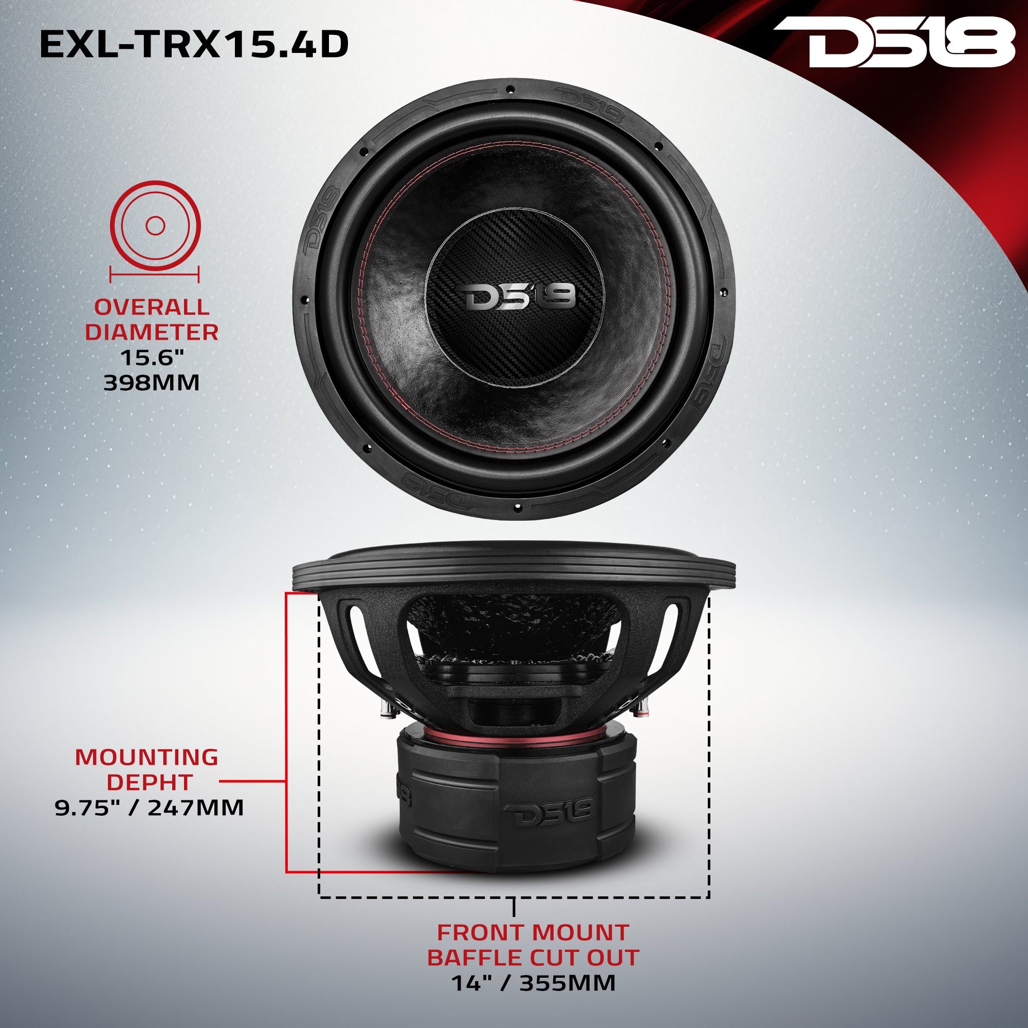 DS18 EXL-TRX15.4D EXL 15” Subwoofer Quad Stack with Reinforced Cone 3000 Watts RMS 4” Dvc 4-Ohm — image 8
