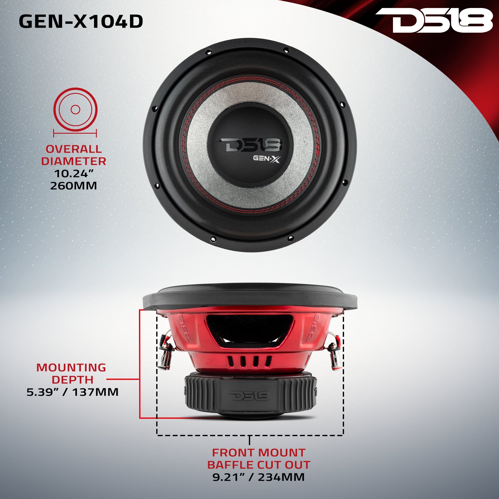 DS18 GEN-X104D GEN-X 10" Subwoofer 400 Watts Rms DVC 4-Ohm — image 6