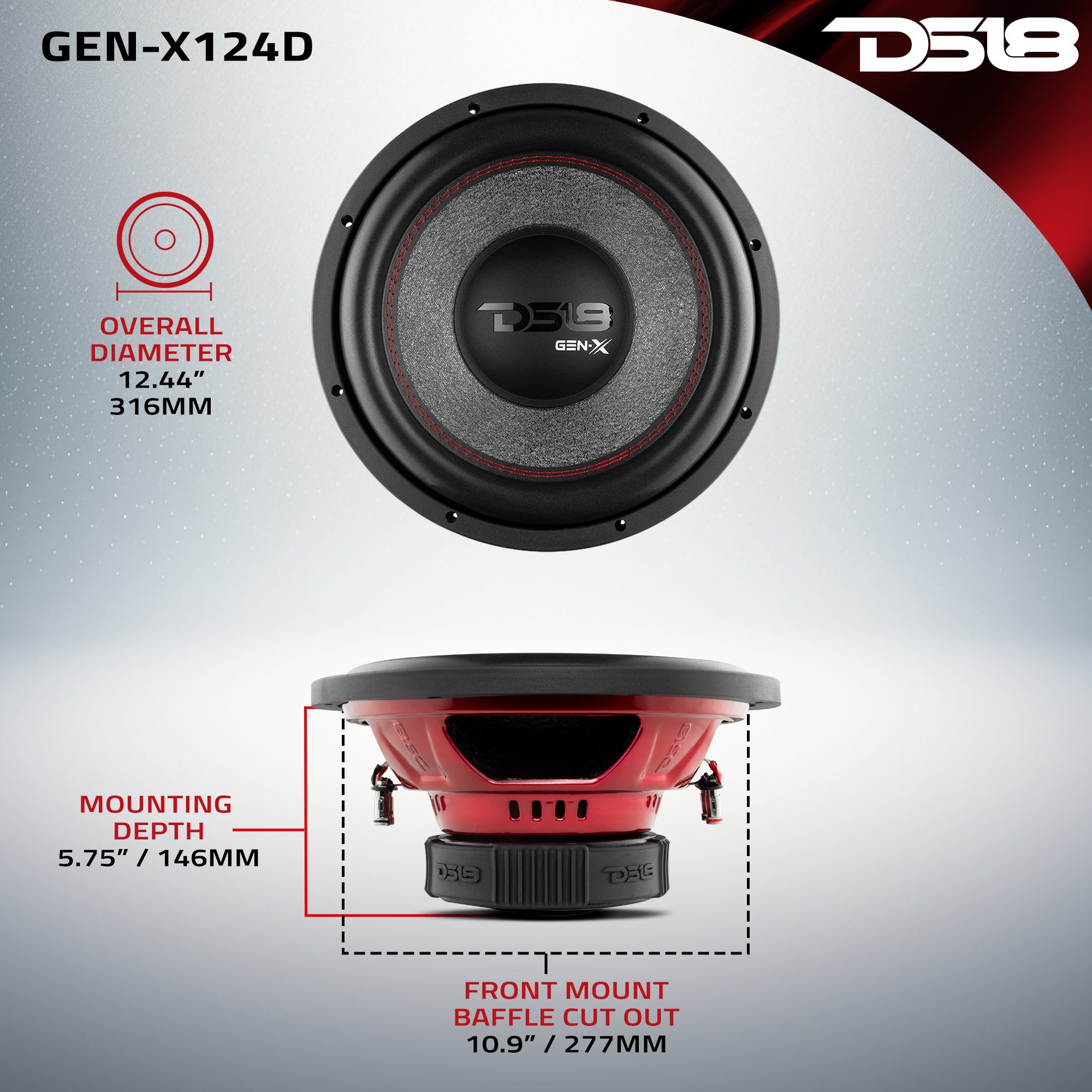 DS18 GEN-X124D GEN-X 12" Subwoofer 450 Watts Rms DVC 4-Ohm — image 6